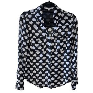 Express Portofino Top Heart Print  Portofino Shirt XS blouse black white